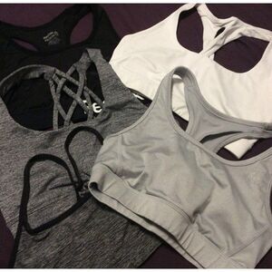 Gray & White Womens Sports Bra Bundle - Medium Includes Crossback & Racerback St